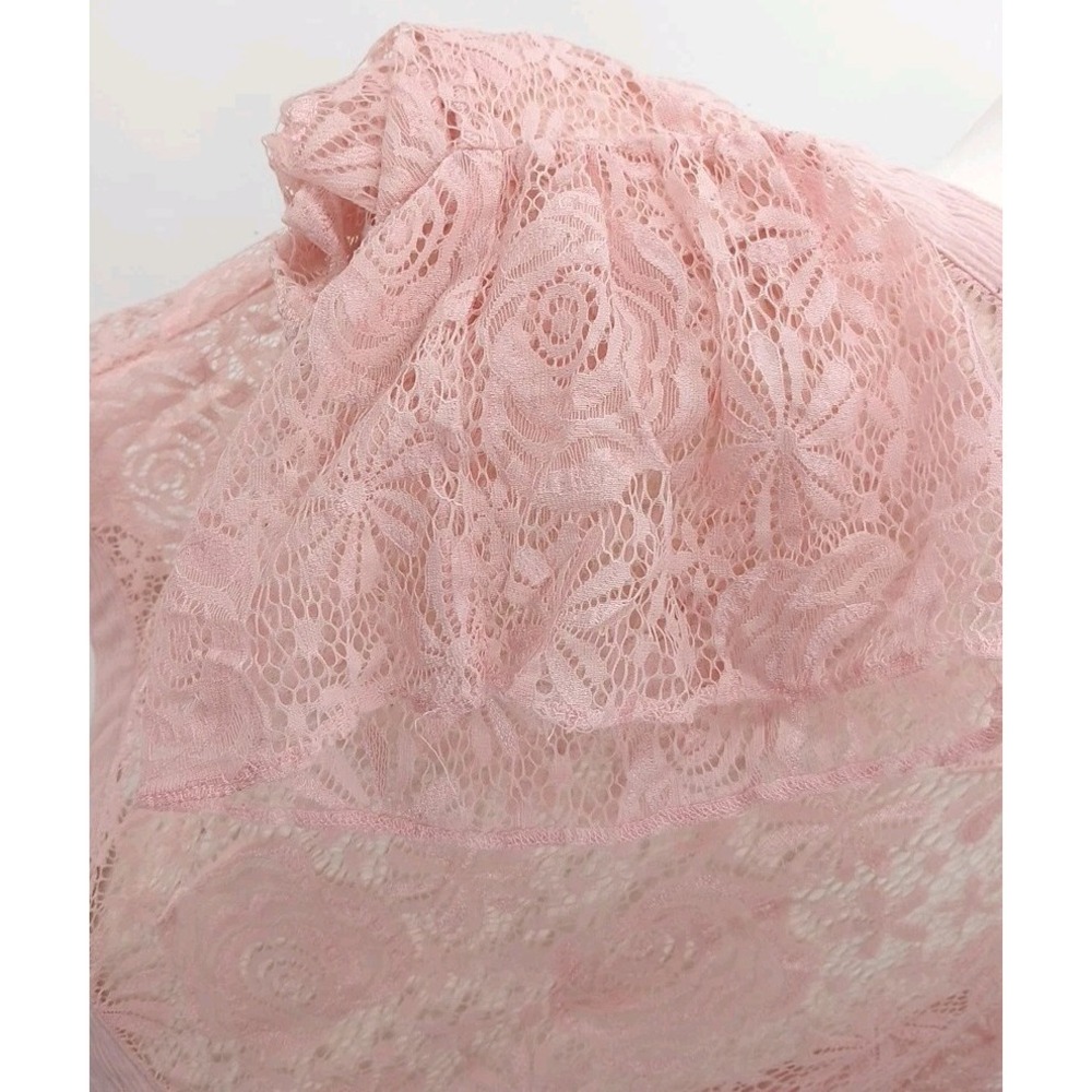 Pink Floral Rose Lace Ruffle Flared Sleeve Cardigan Tagless Size Med Valentines - Picture 6 of 7